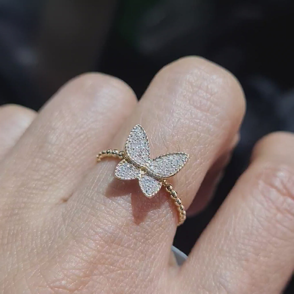 XX Calssic Golden Dainty Butterfly Diamond Ring 18K