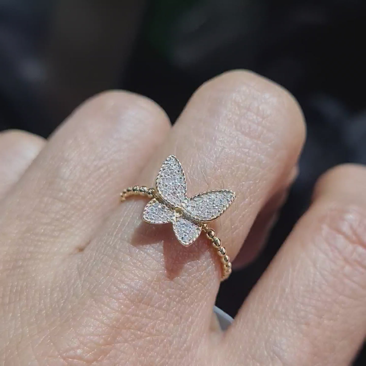 XX Calssic Golden Dainty Butterfly Diamond Ring 18K