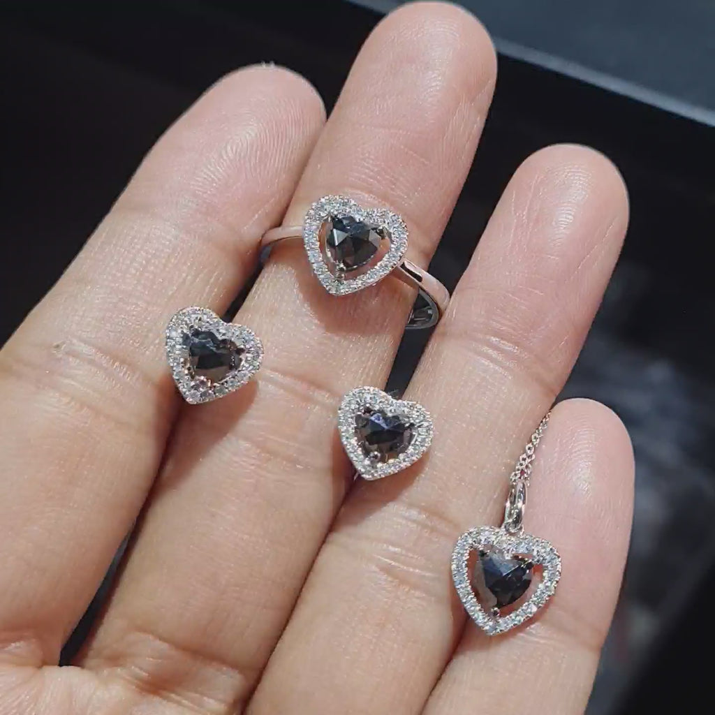 Fancy Heart Black Diamond Jewelry Set 14K