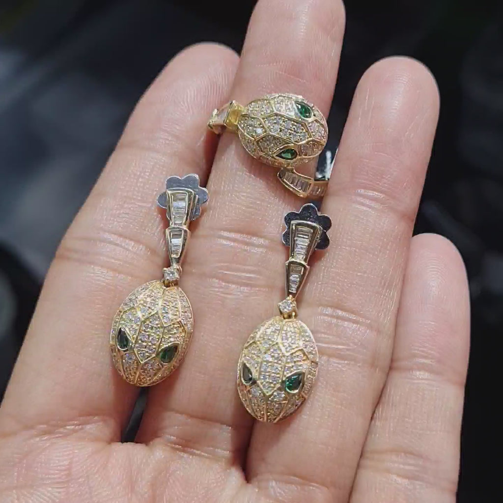 Golden Serpent Paved Dangle Diamond Jewelry Set 14K
