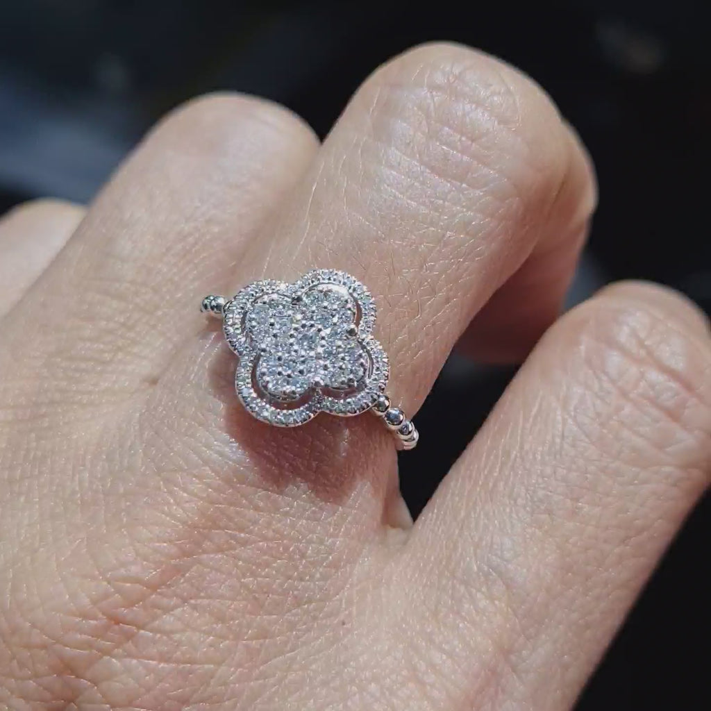 Classic Clover Halo Diamond Ring 14K