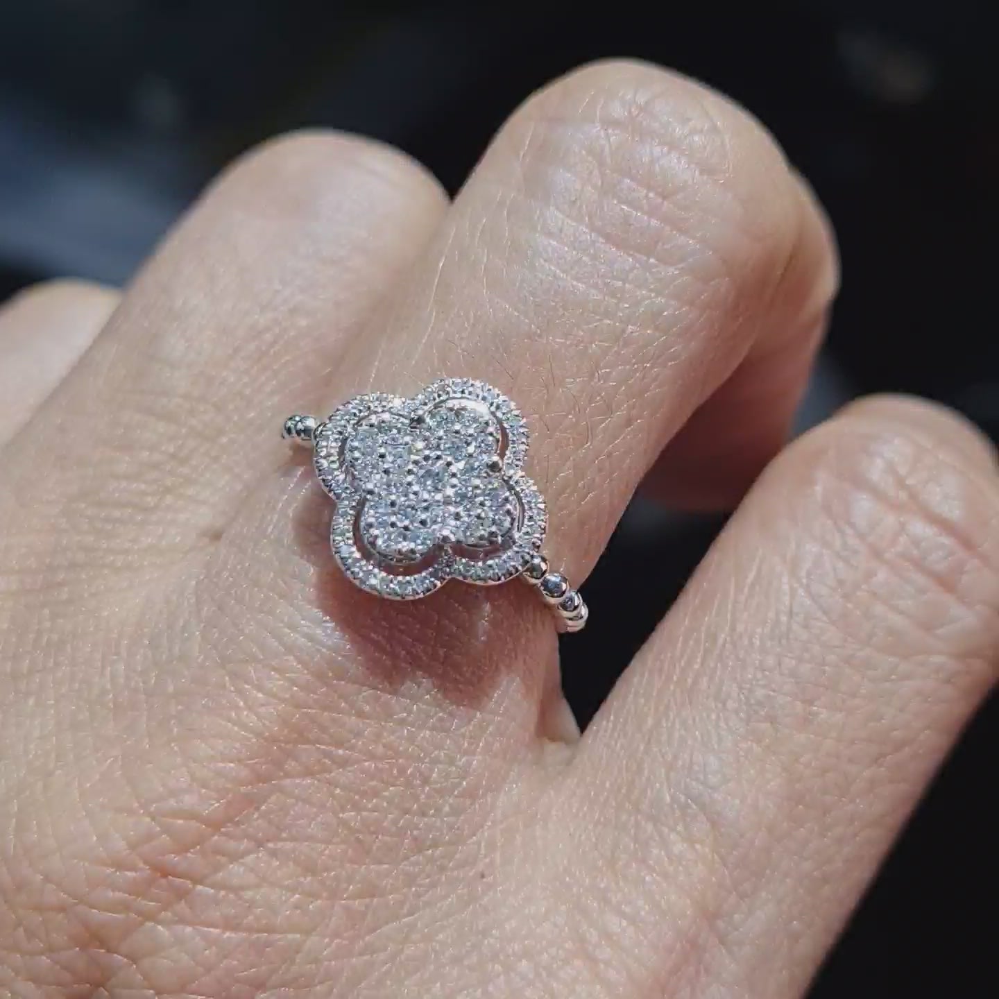 Classic Clover Halo Diamond Ring 14K