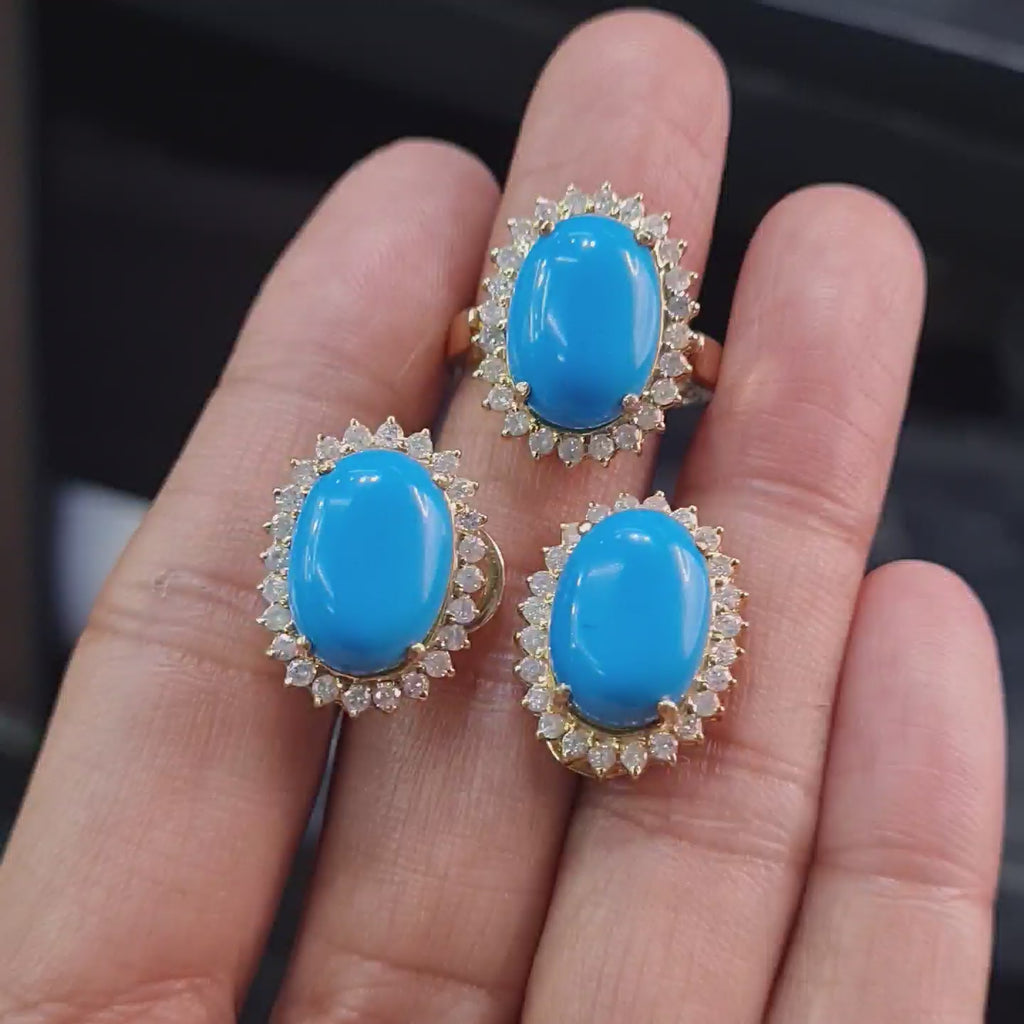Torquoise Gemstones Diamond Jewelry Set 14K
