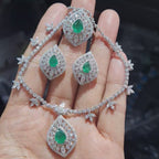 Green Emerald Gemstones Statement Diamond Jewelry Set 14K