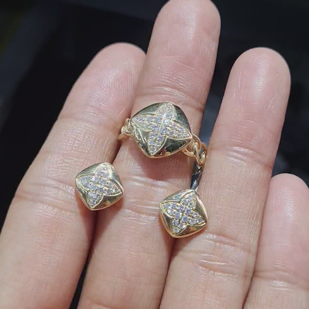 Golden Floral Chain Diamond Jewelry Set 14K