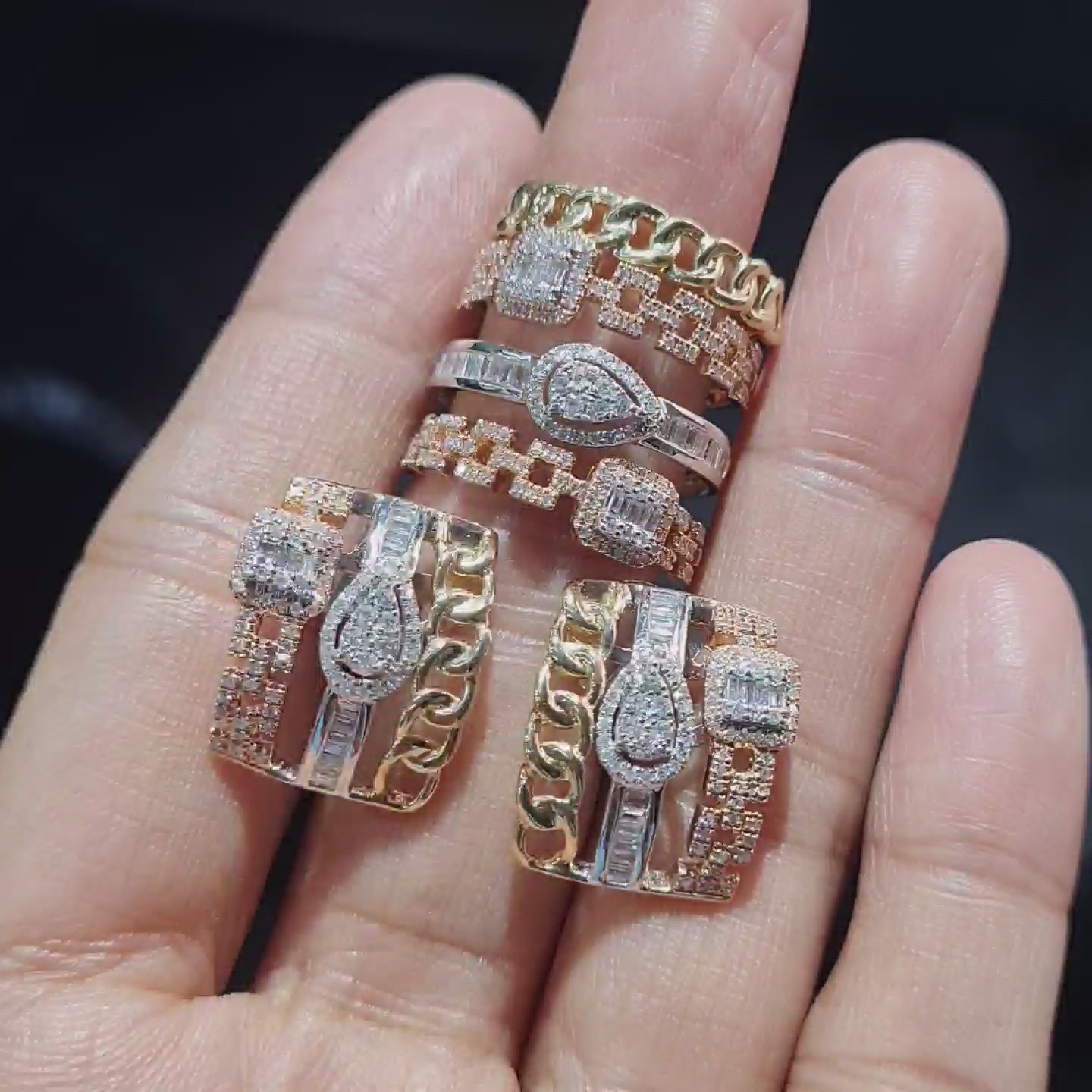 Tricolor Layered Deco Statement Diamond Jewelry Set 14K