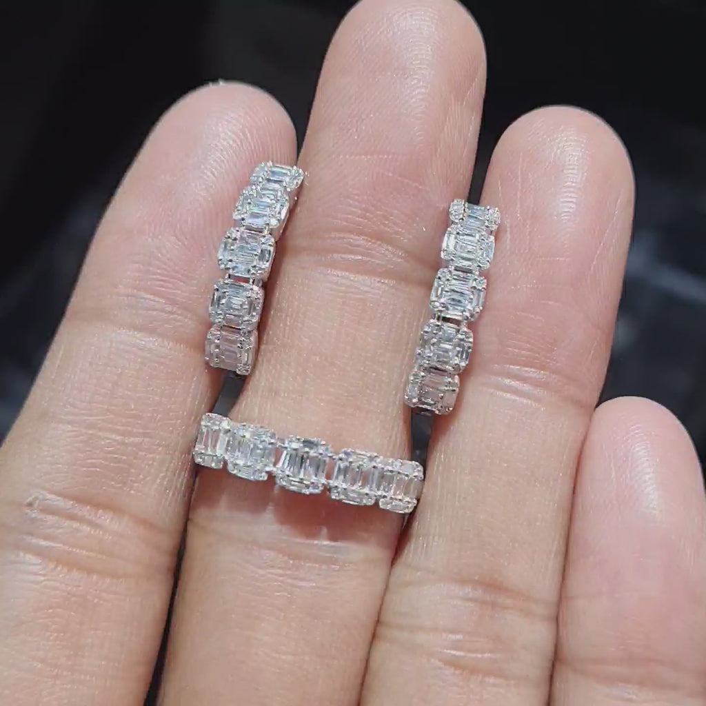 Classic Hoop Baguette Half Eternity Diamond Jewelry Set 14K