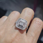 Classic Square Cushion Halo Paved Diamond Ring 14K