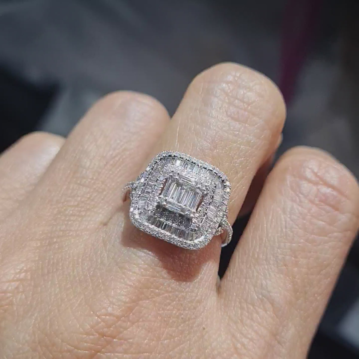 Classic Square Cushion Halo Paved Diamond Ring 14K