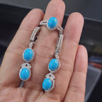 Turquoise Gemstones Halo Paved Dangling Diamond Jewelry Set 18K