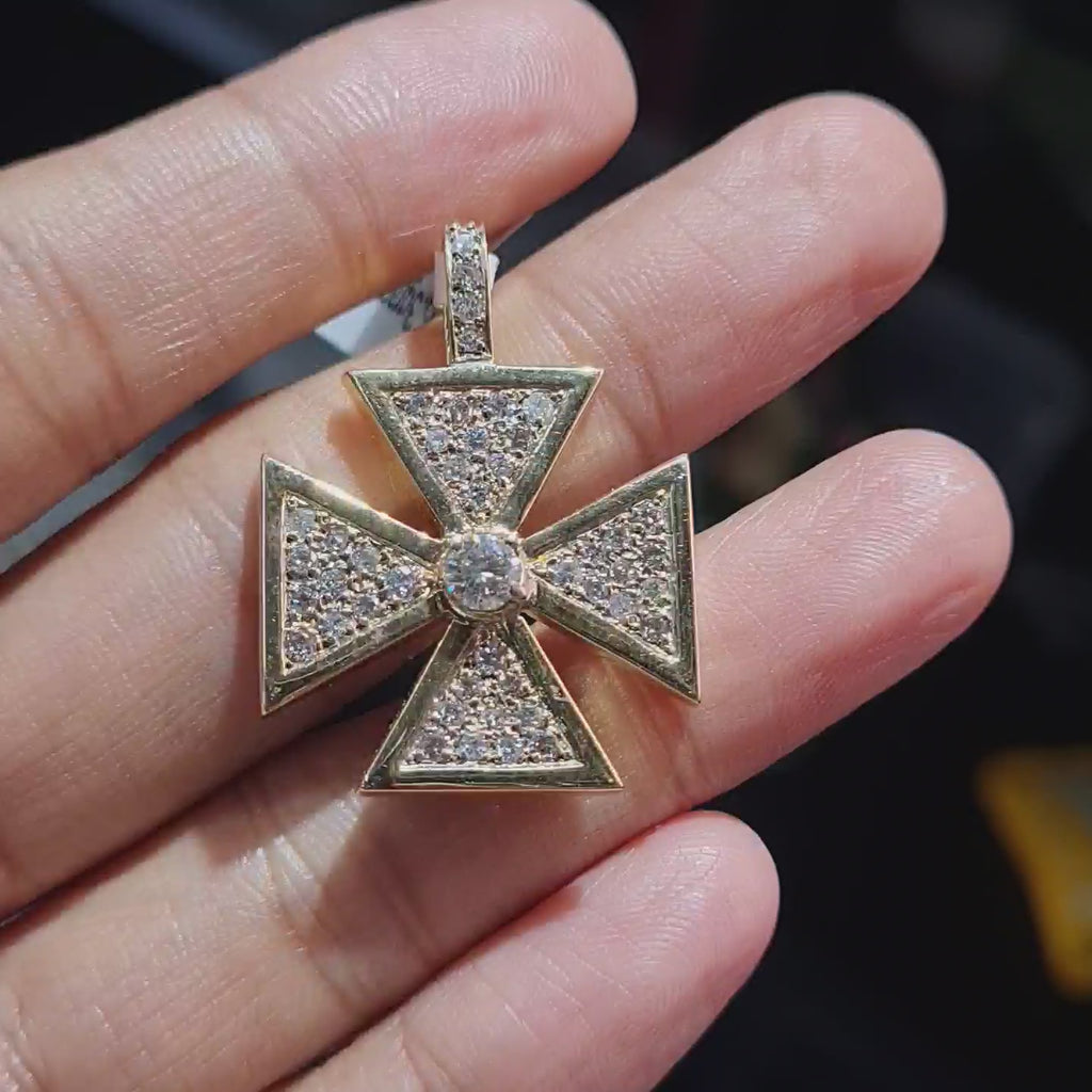Golden Axe Type Cross Diamond Necklace Pendant 14K