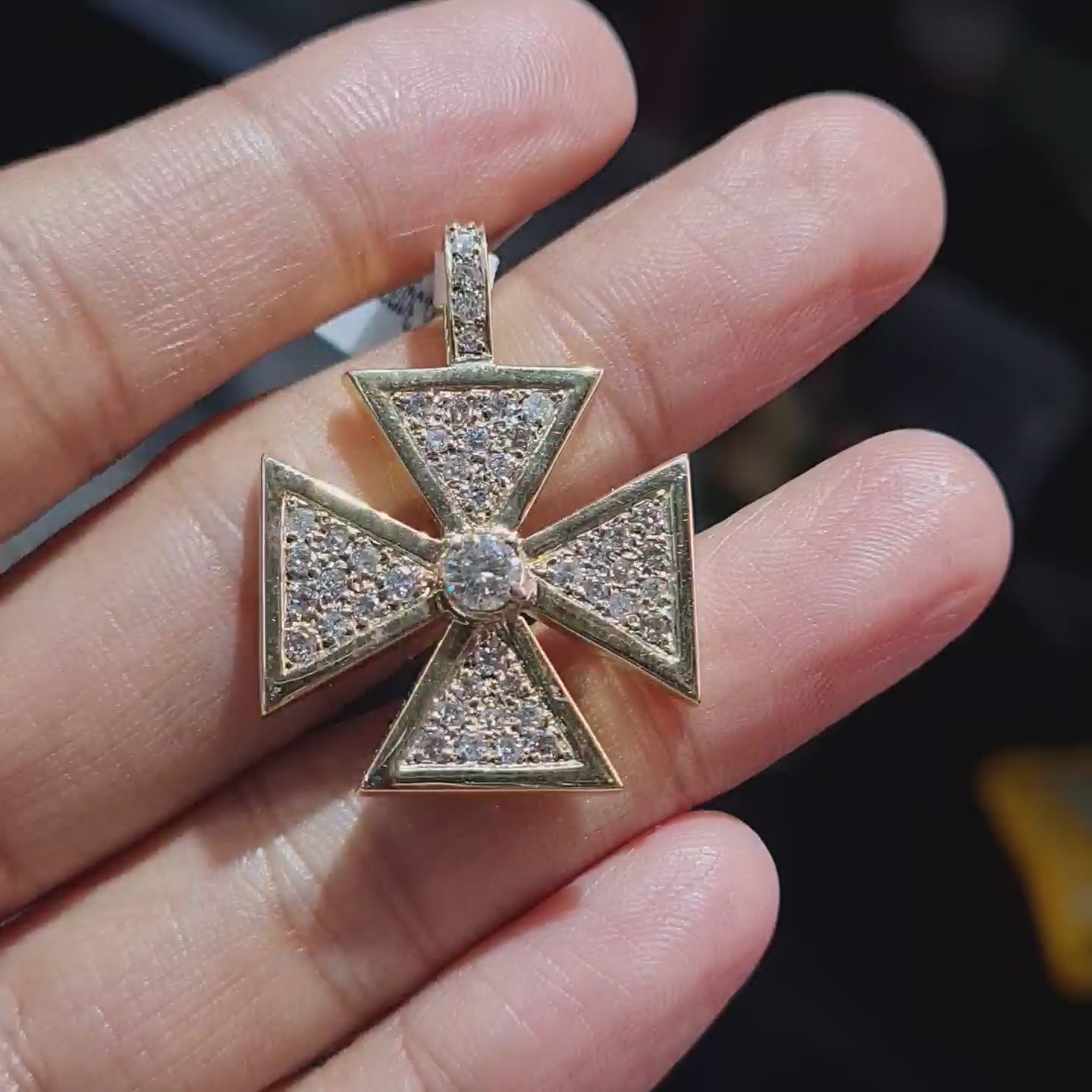 Golden Axe Type Cross Diamond Necklace Pendant 14K