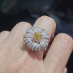 Floral Fancy Yellow Diamond Center Statement Diamond Ring 18K