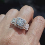 Rosegold Trio Square Baguette Diamond Ring 18K
