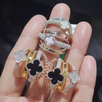 Multi-Tone Clover Cluster Statement Diamond Jewelry Set 14K