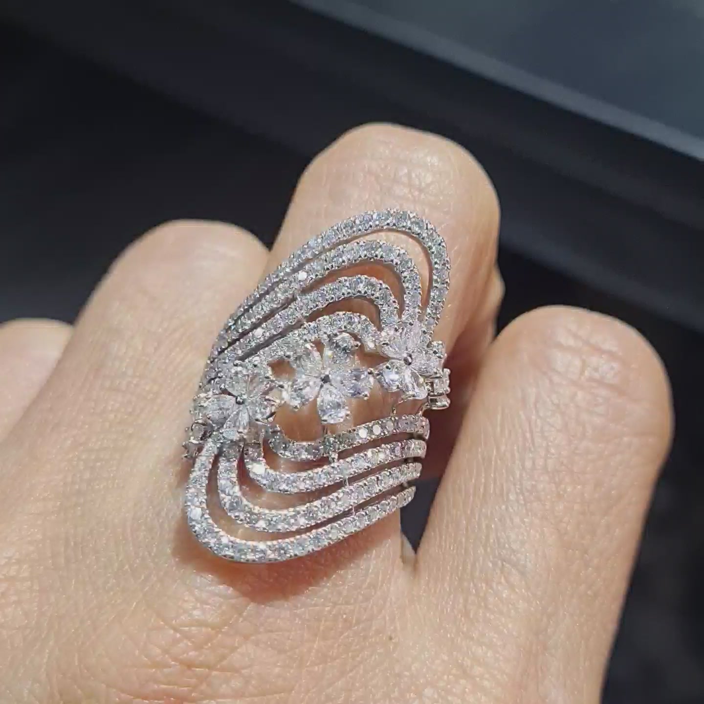 Floral Cluster Paved Statement Diamond Ring 14K
