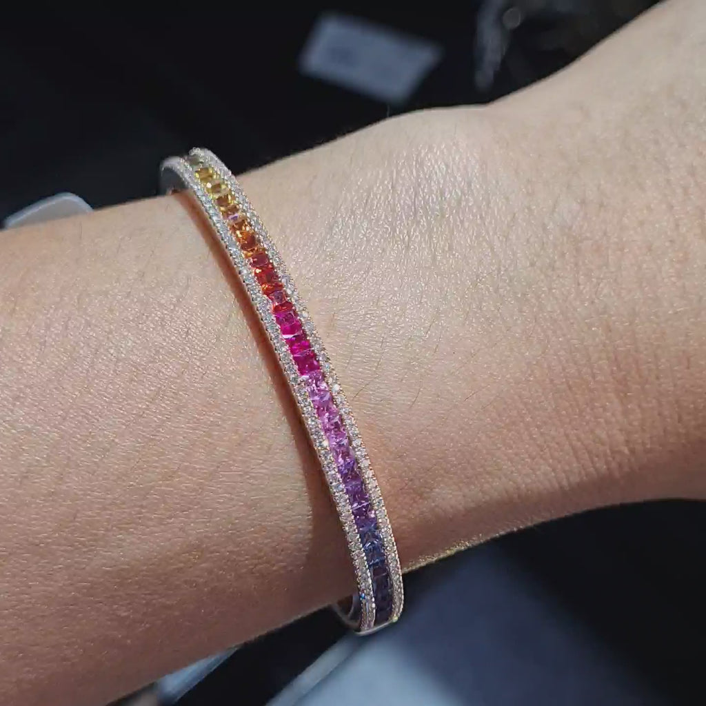 Rosegold Rainbow Sapphire Diamond Bracelet 18K 15.5cm
