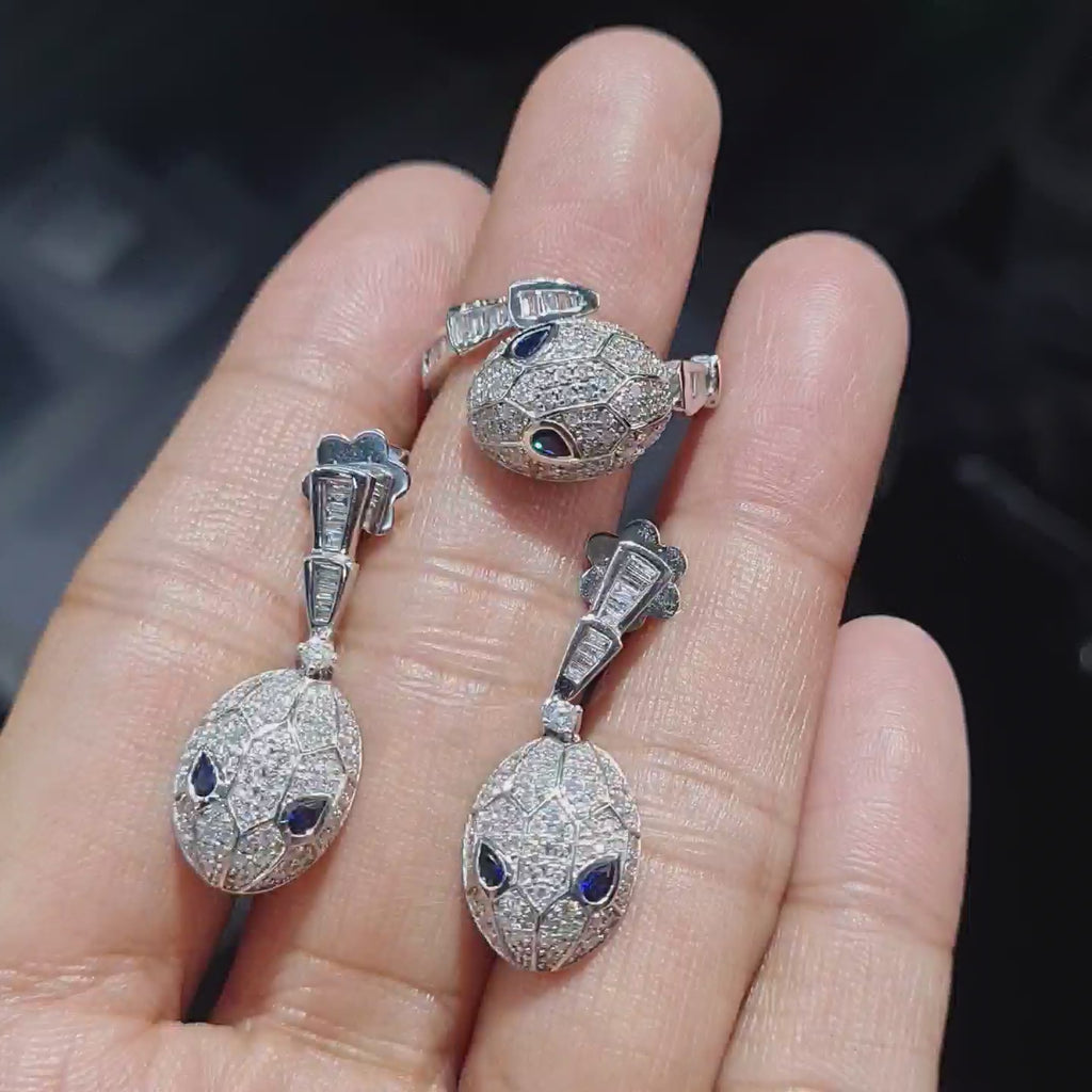 Serpent Paved Dangle Diamond Jewelry Set 14K