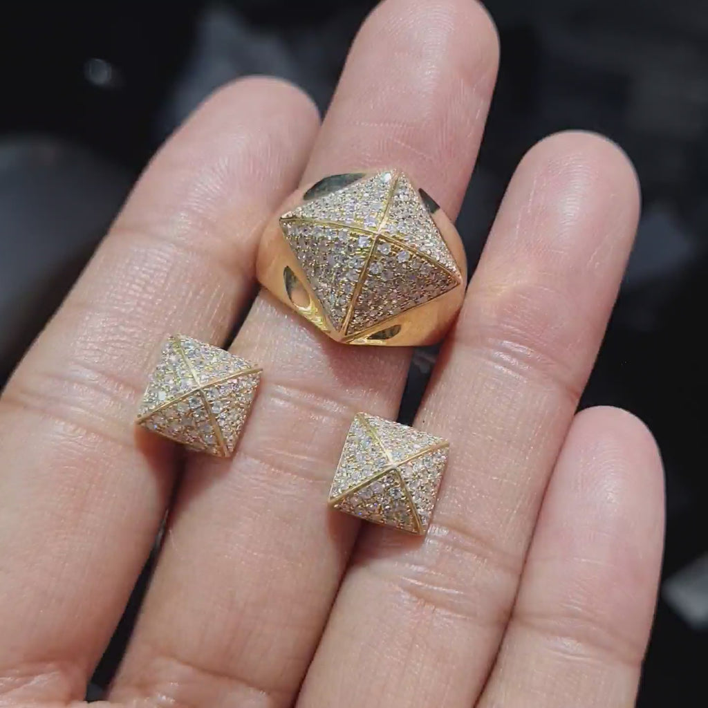 Golden Pyramid Paved Diamond Jewelry Set 14K