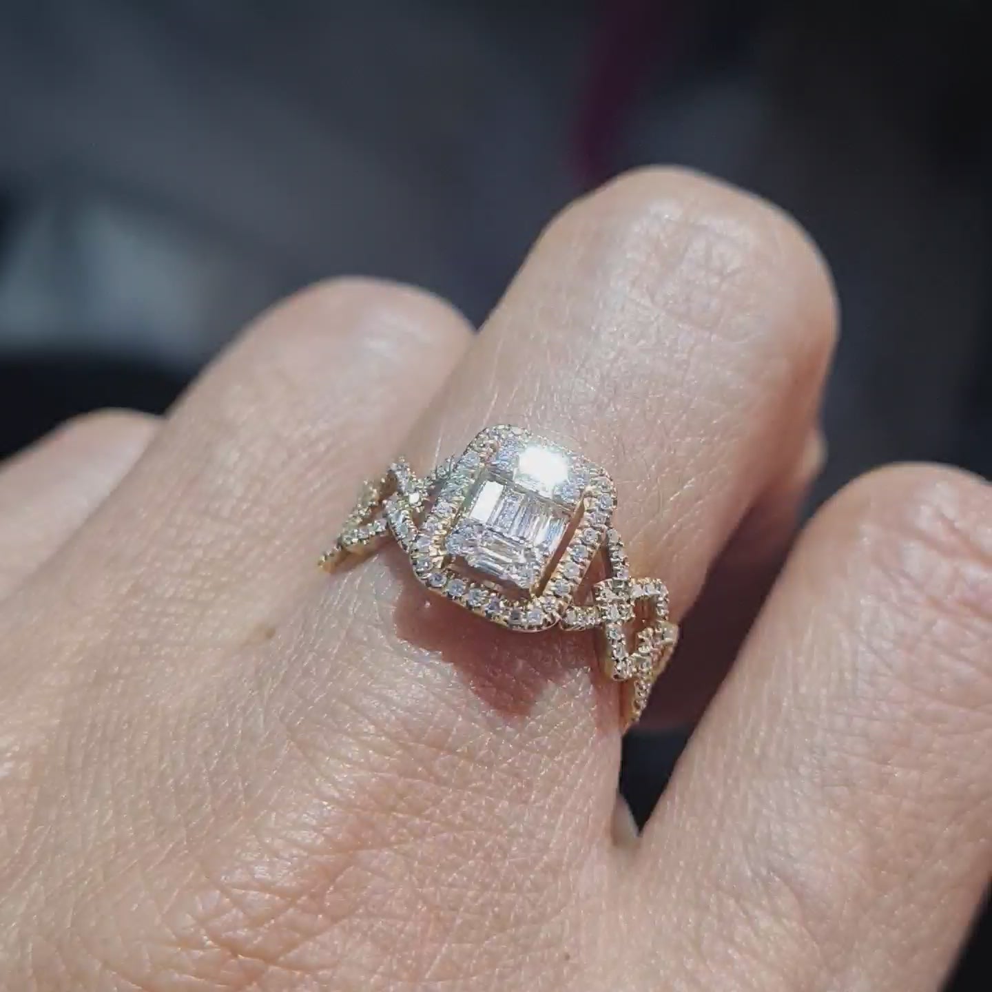 Classic Emerald Paved Golden Diamond Ring 14K