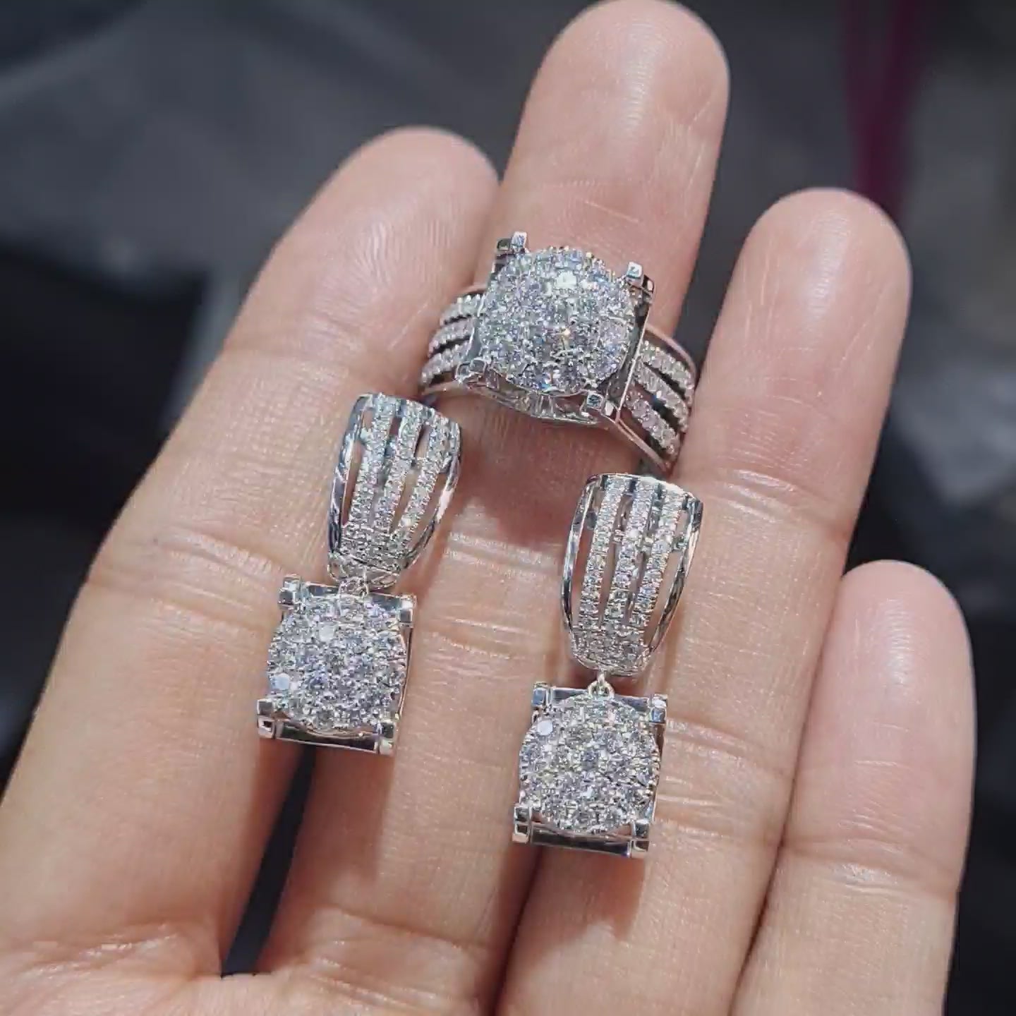 Round Dangling Statement Diamond Jewelry Set 14K
