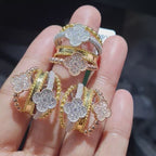 Three Tone Clover Statement Diamond Jewelry Set 14K