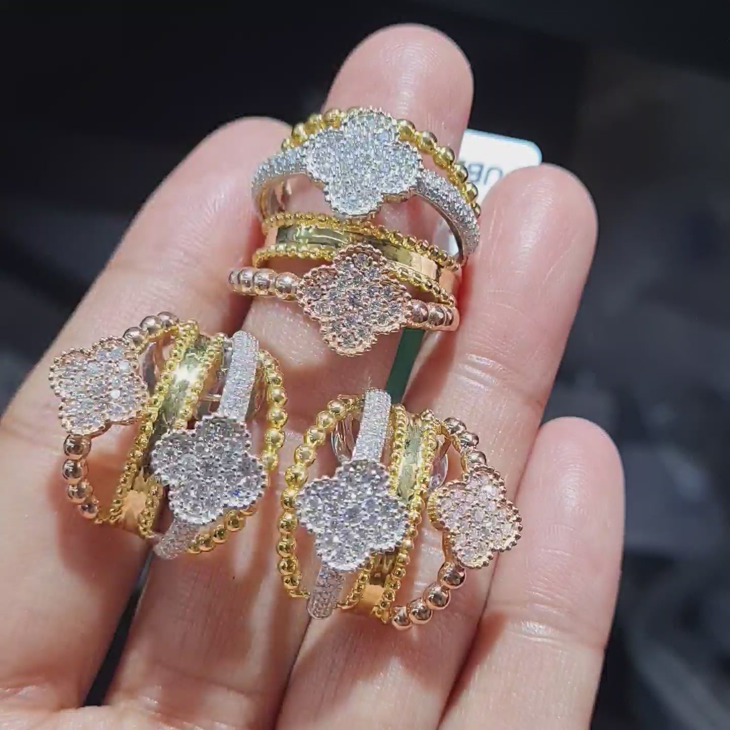Three Tone Clover Statement Diamond Jewelry Set 14K