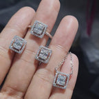 Classic Square Halo Diamond Jewelry Set 18K