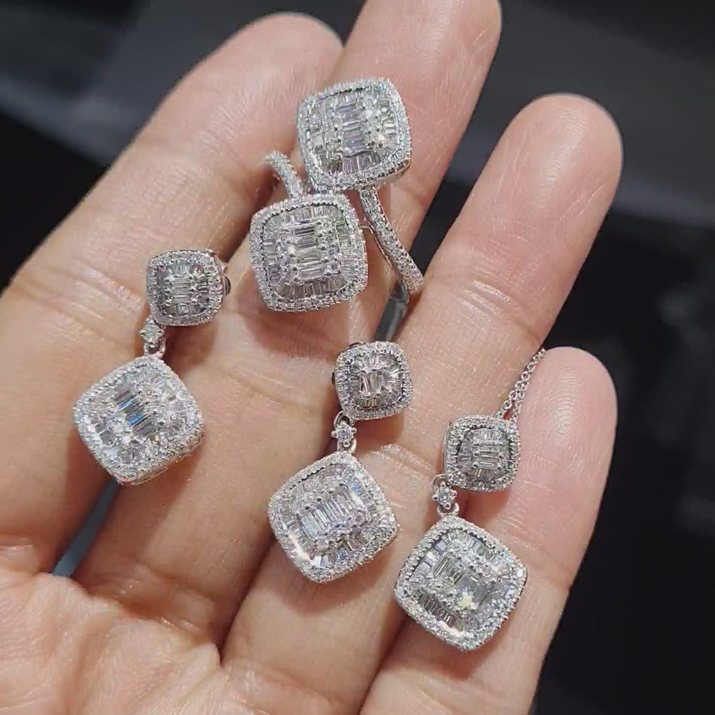 Classic Double Cushion Paved Diamond Jewelry Set 14K