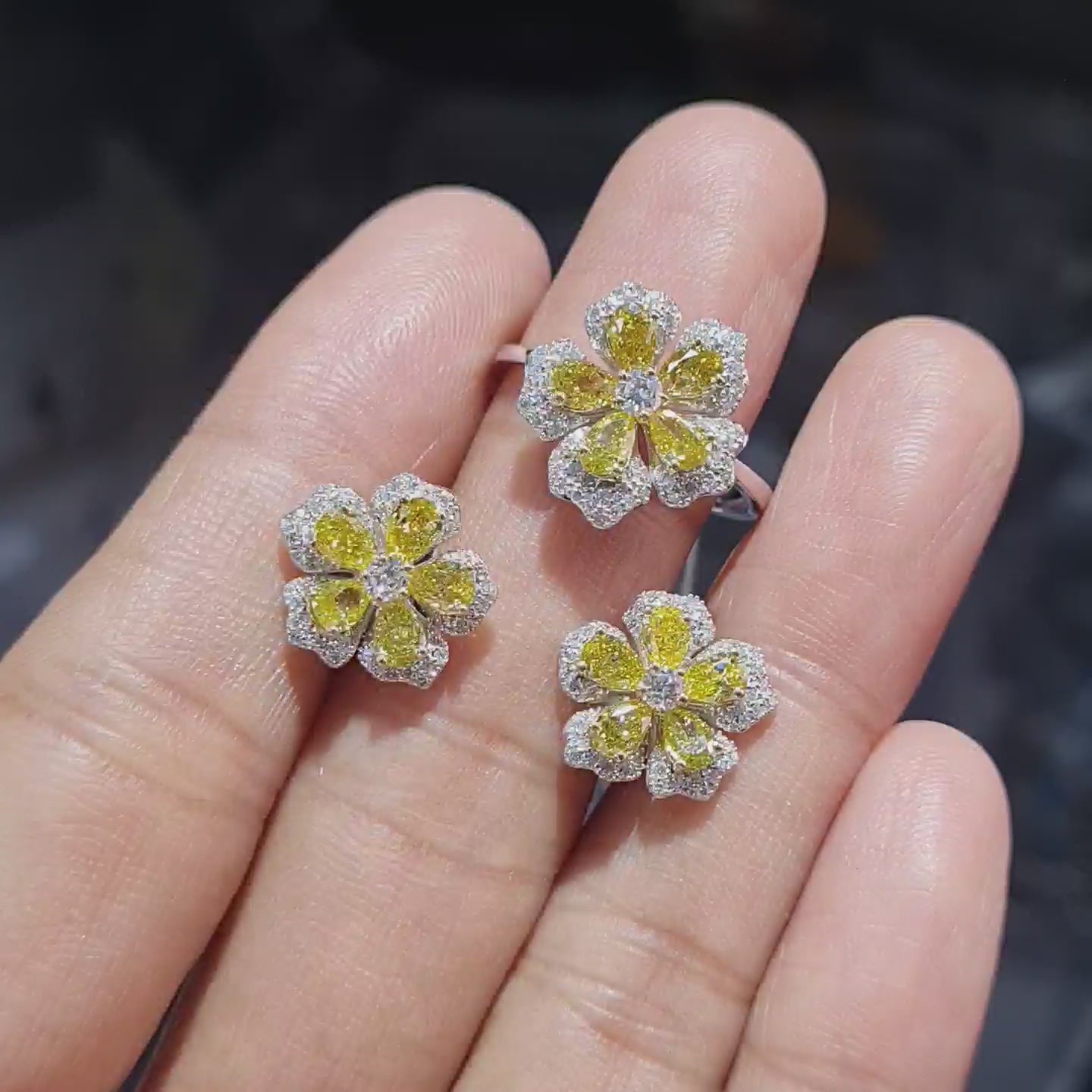 Fancy Floral Yellow Colored Diamond Jewelry Set 14K