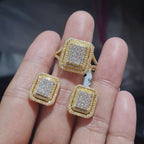 Golden Classic Emerald Halo Diamond Jewelry Set 14K