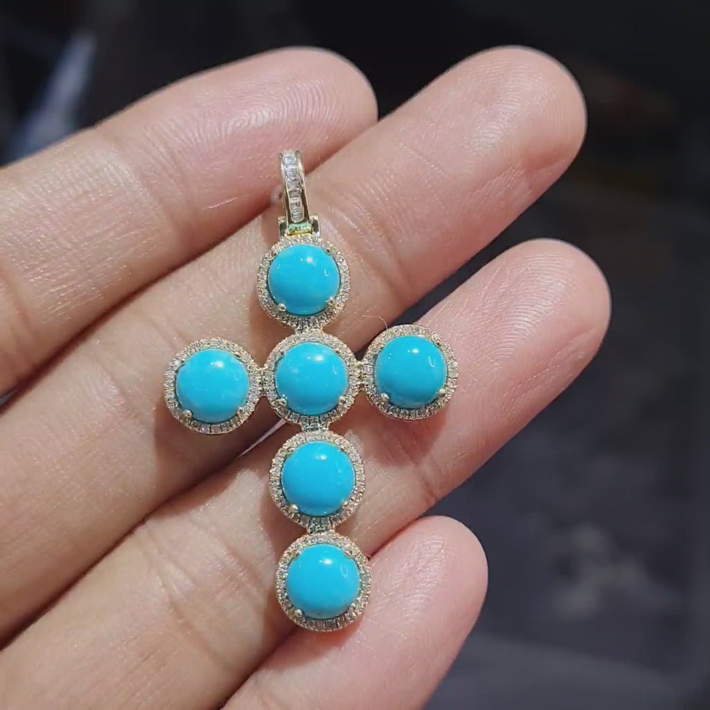 Round Turquoise Cross Pendant