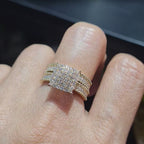 Classic Golden 2in1 Cushion Round Half Eternity Beaded Diamond Ring 14K