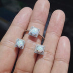 Dainty Square Round Opal Gemstones Diamond Jewelry Set 14K