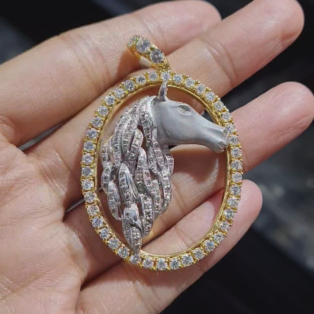 Two Tone Stallion Diamond Necklace Pendant 18K