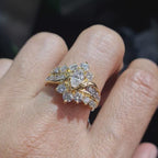 Classic Golden Marquise Solitaire Cluster Diamond Ring 14K