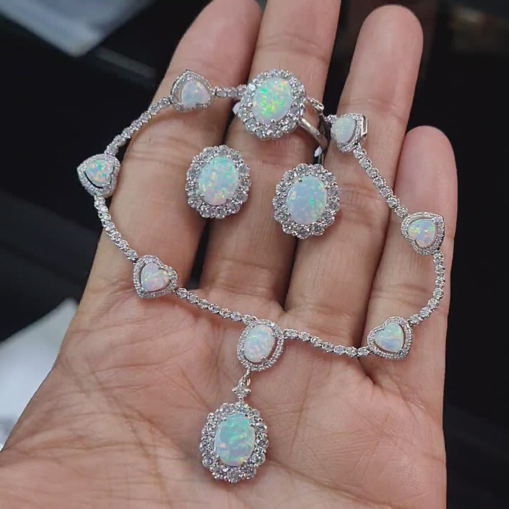 Opal Gemstones Diamond Jewelry Set 14K