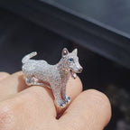 Art Deco Dog Diamond Ring 14K