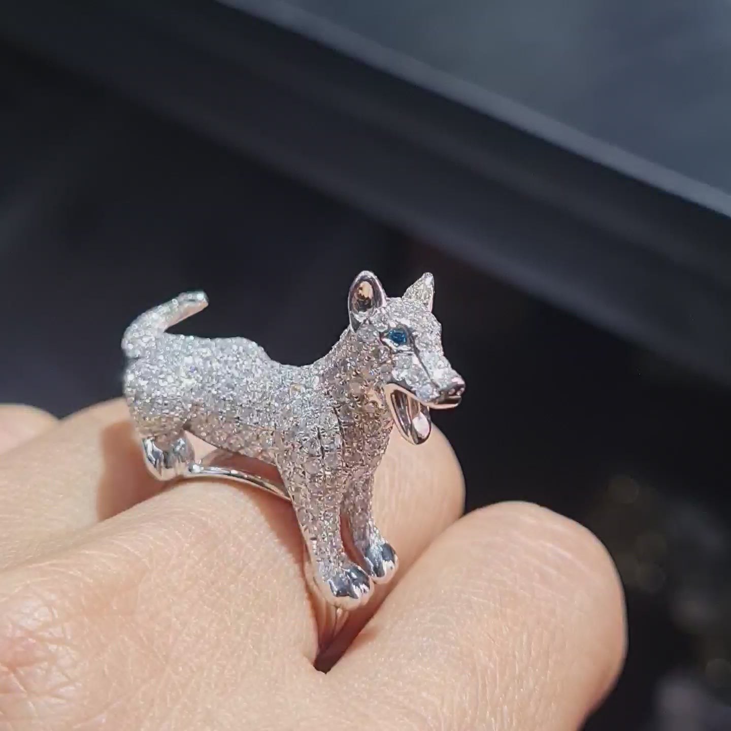 Art Deco Dog Diamond Ring 14K