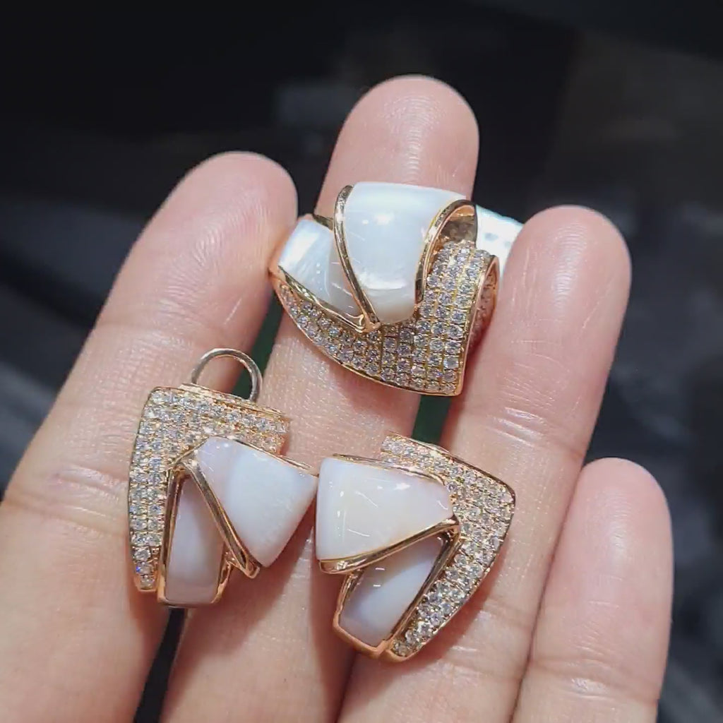Rosegold Mother of Pearl Paved Diamond Jewelry Set 14K