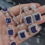 Sapphire Gemstones Statement Diamond Jewelry Set 14K