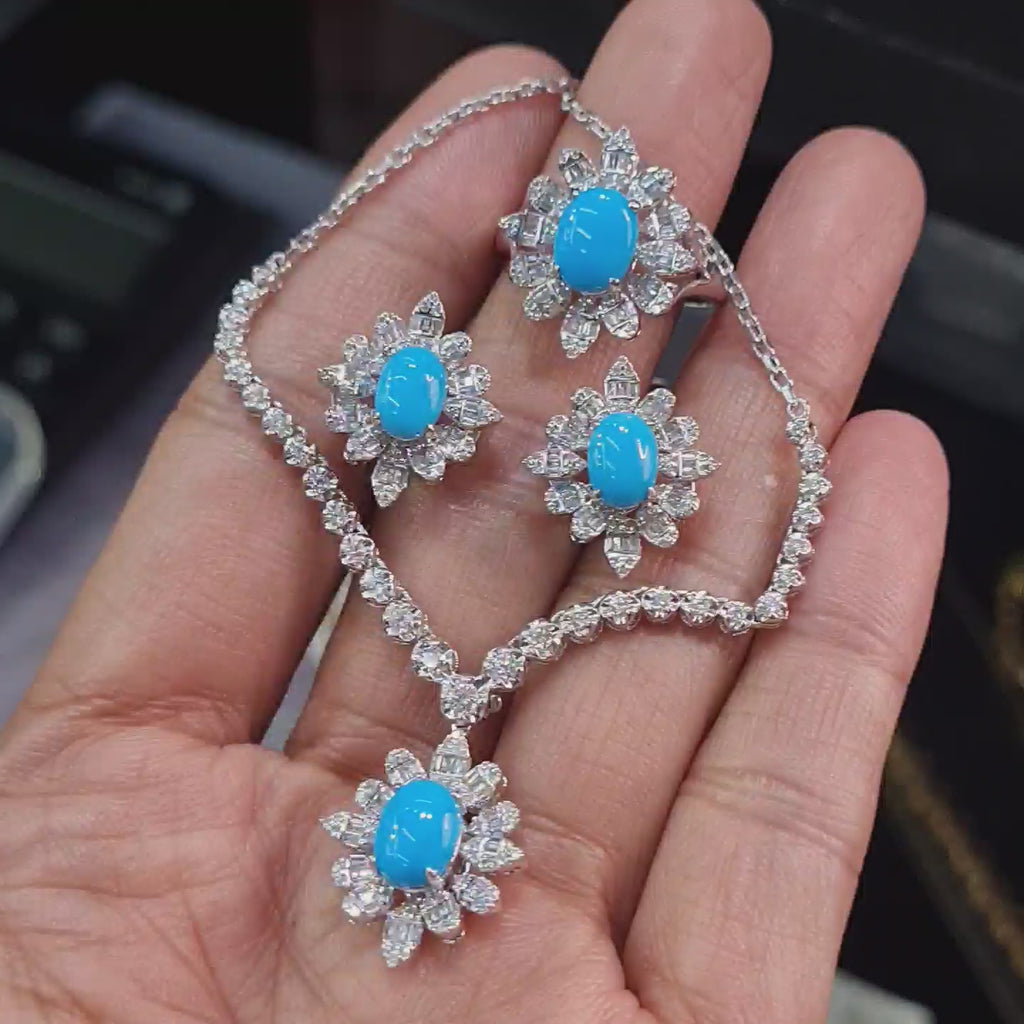 Turquoise Gemstones Diamond Jewelry Set 14K
