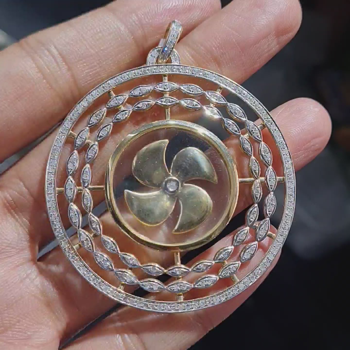 Lucky Wheel Marquise Diamond Necklace Pendant 18K