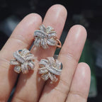 Three Tone Crossover Paved Diamond Jewelry Set 14K