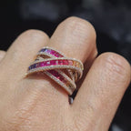 Rosegold Crossover Rainbow Sapphire Diamond Ring 18K