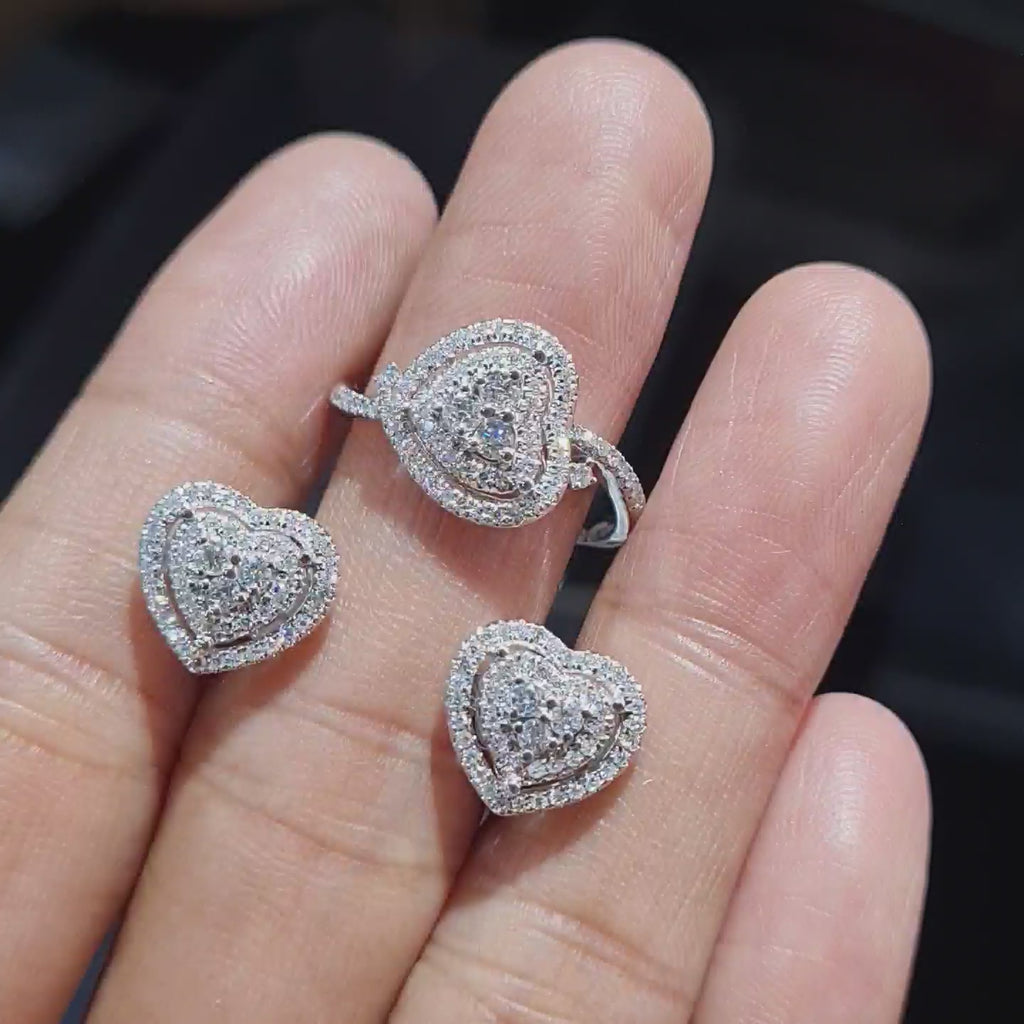 Classic Heart Halo Paved Diamond Jewelry Set 14K
