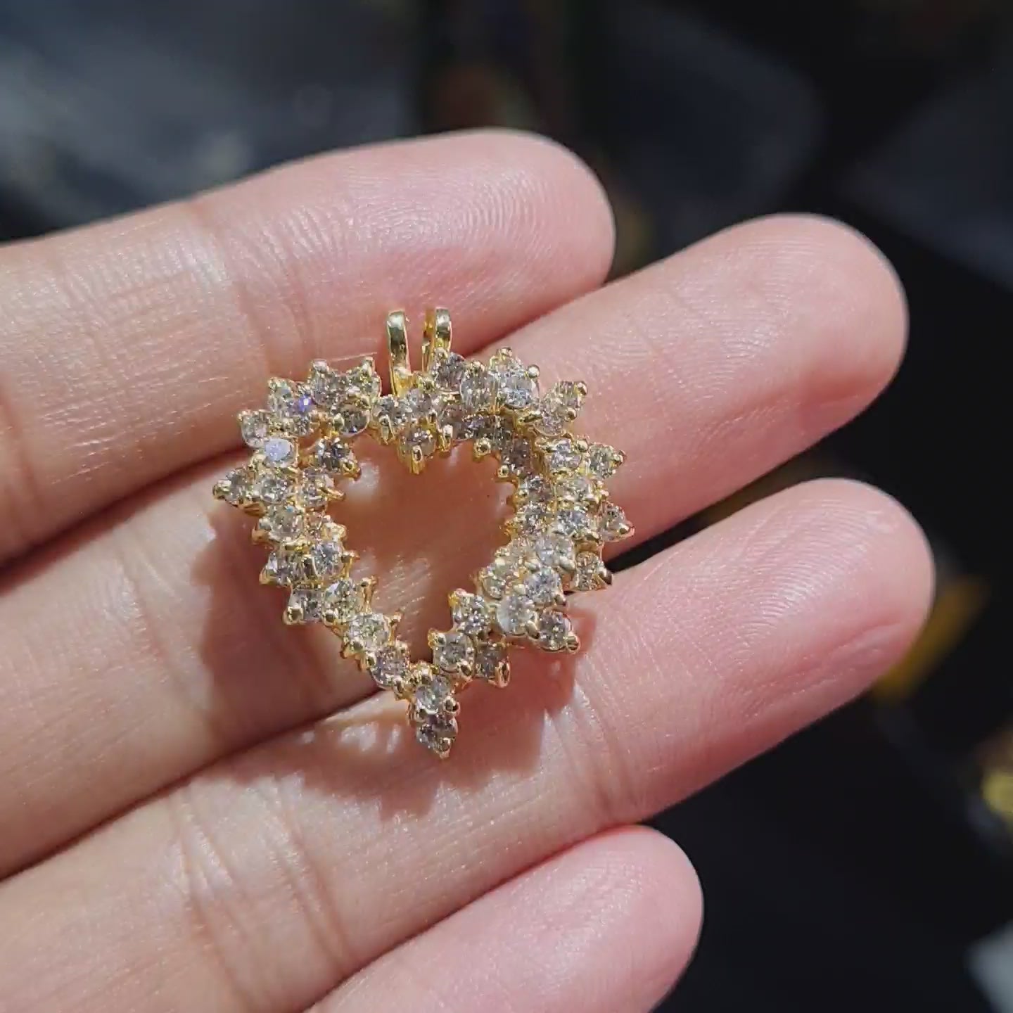 Golden Heart Deco Diamond Necklace Pendant 10K