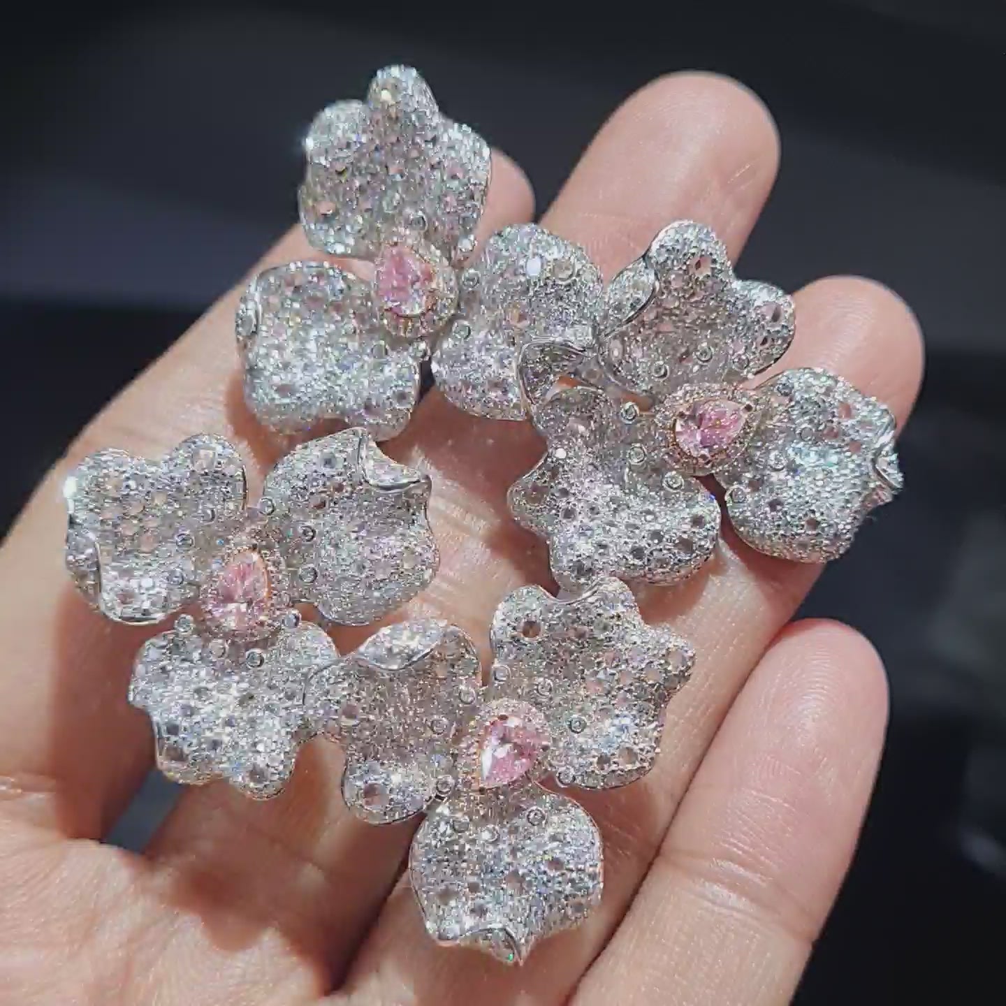 Rare Fancy Pink Diamond Floral Statement Diamond Jewelry Set 14K