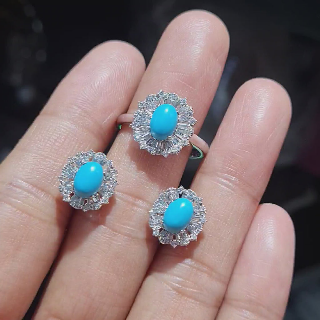 Torquoise Gemstones Diamond Jewelry Set 14K