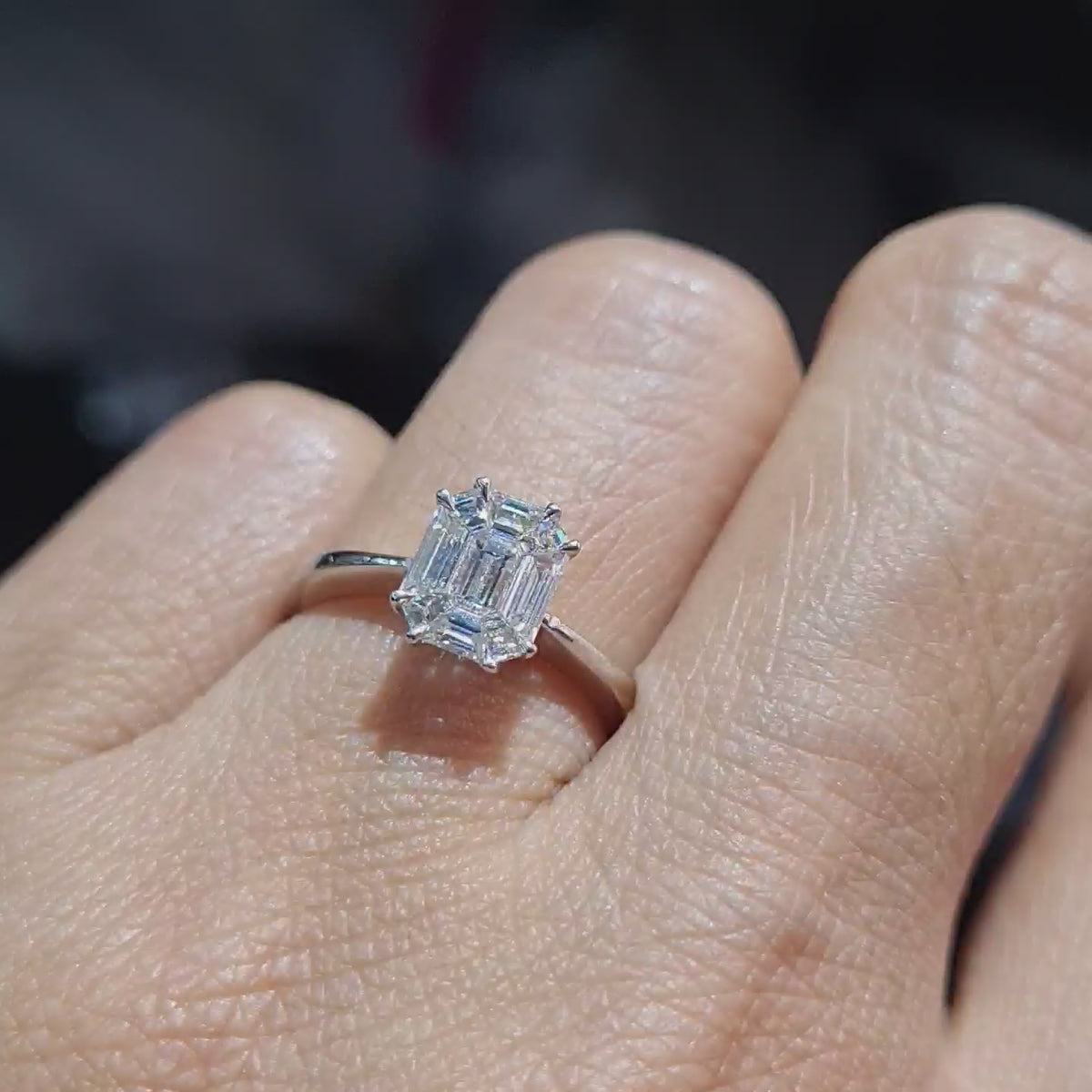Classic Emerald Piecut Invisible Setting Diamond Ring 18K